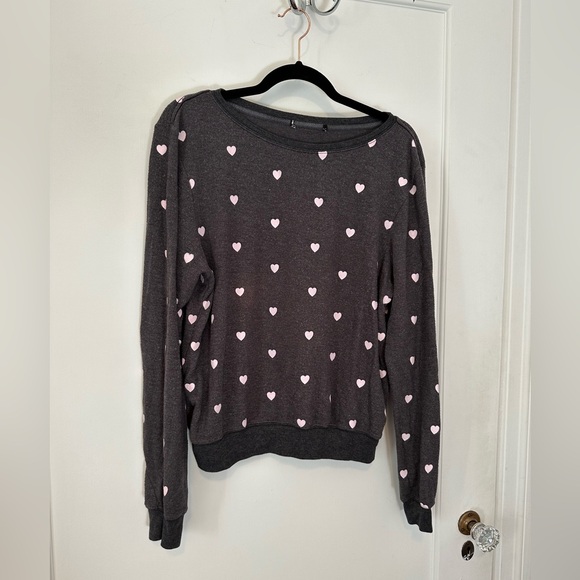 Wildfox gray sweatshirt with pale pink hearts- size S - Picture 1 of 4